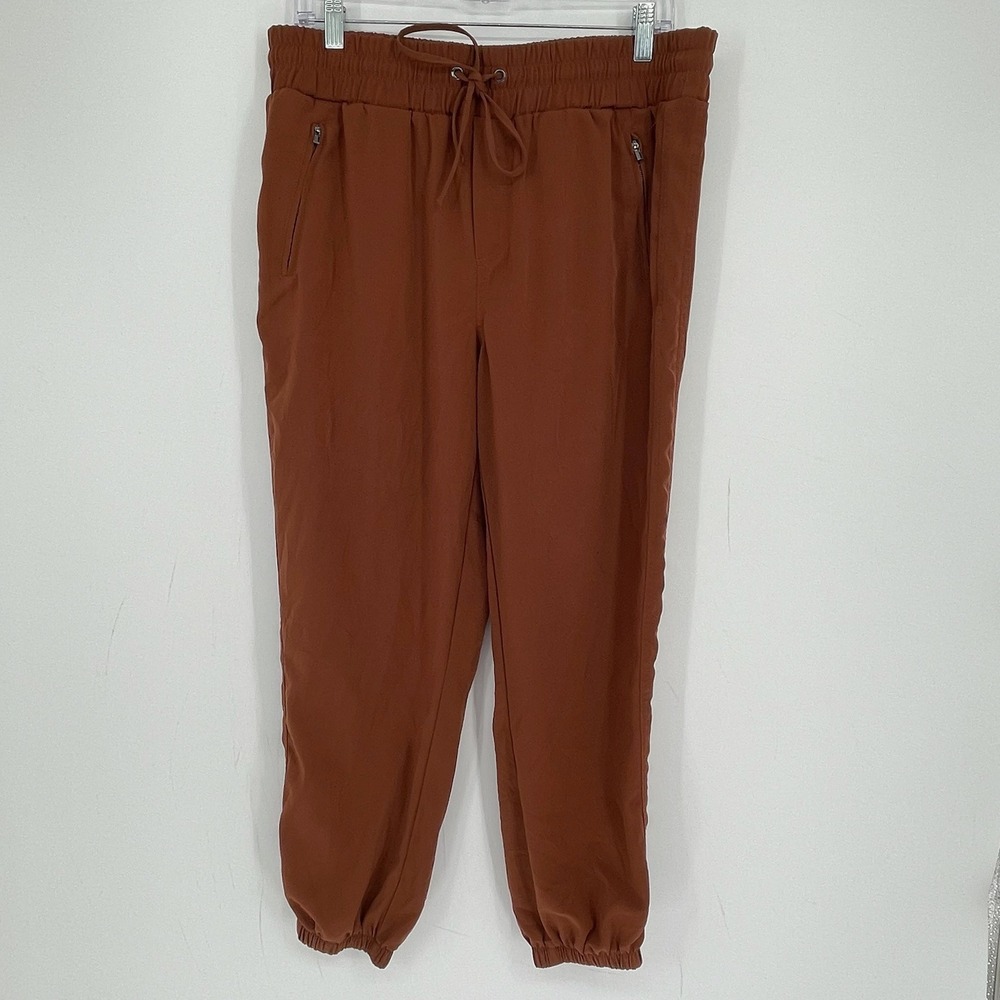 One by Chapter One Women's Brown Elastic Waist Zipper Pocket Jogger Pants Size L